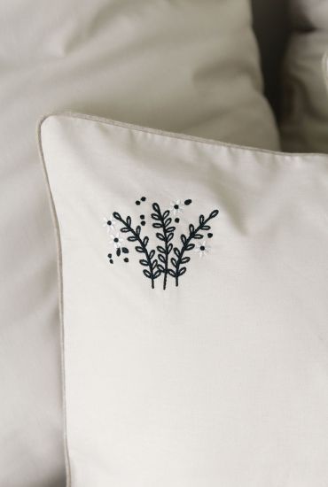 Parure de lit brodée en coton biologique GOTS, Bouquet Dune