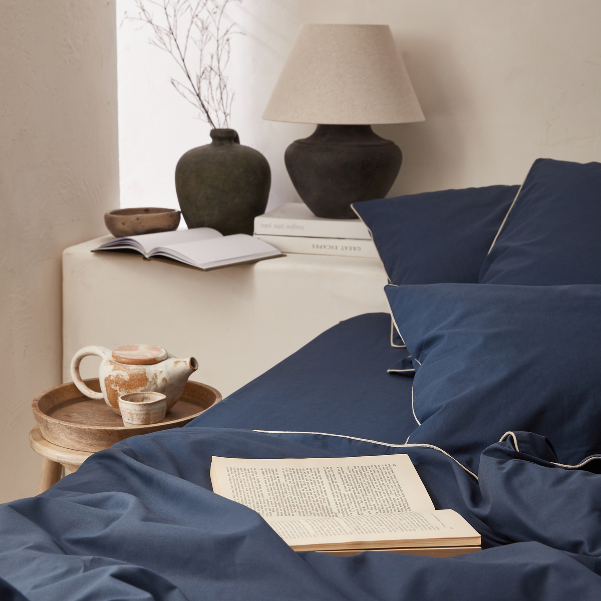 Linge de lit bleu